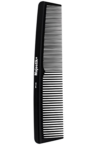 Peine de pelo - un peine de fibra de carbono de peluquería profesional de Majestik +, fuerza y ​​durabilidad, diente medio y fino, negro (MPC-002), con bolsa de producto libre de PVC