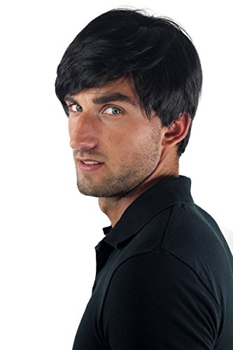 Peluca masculina, para hombres, bisoñé, cardado, corto, juvenil, moderno, informal, negro GFW-994-1B