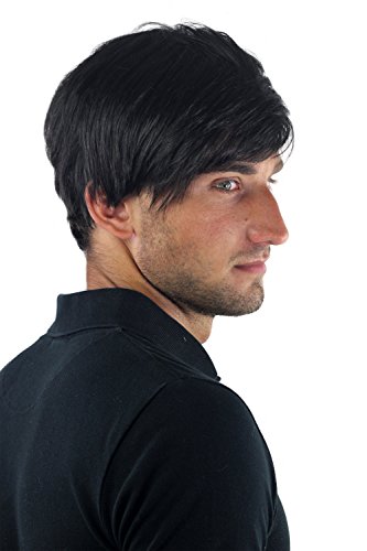 Peluca masculina, para hombres, bisoñé, cardado, corto, juvenil, moderno, informal, negro GFW-994-1B