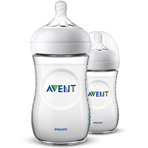 Philips Avent Biberón Natural SCF033/27 - Pack de dos biberones de 260 ml con tetina con flujo para recién nacidos, diseñada para imitar el tacto del pecho, 0% BPA, 1m+, color transparente