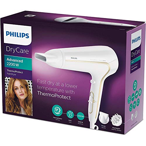 Philips HP8232/00 DryCare Advanced - Secador ThermoProtect Ionic con Ionizador para Suavizar el Cabello, 2200 W, Blanco