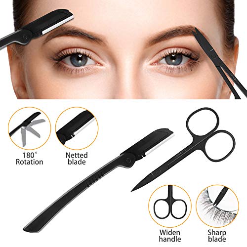 Pinzas Depilar HOCOSY 8 Piezas Kit de Cejas con Tijeras para Cejas, Lapiz Cejas, Pinzas de Depilar, Navaja, Peine para Cejas, Recortador de Cejas para Mujeres y Hombres, Negro