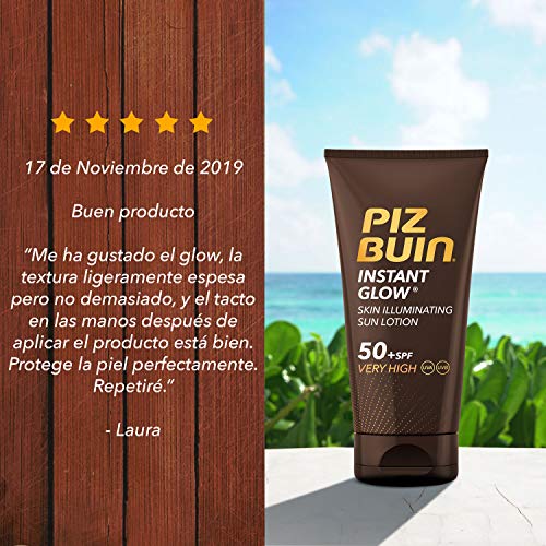 Piz Buin Instant Glow Protector Solar en Loción SPF 50+, Protección Muy Alta - 150 ml