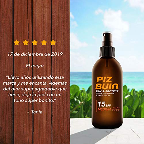 Piz Buin Tan & Protect - Aceite en Spray Acelerador del Bronceado SPF 15 Protección Media, 150 ml