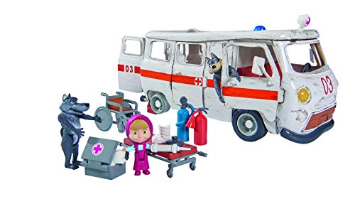 Playset Ambulancia de Masha y el Oso con 3 figuras y accesorios (Simba 9309863)