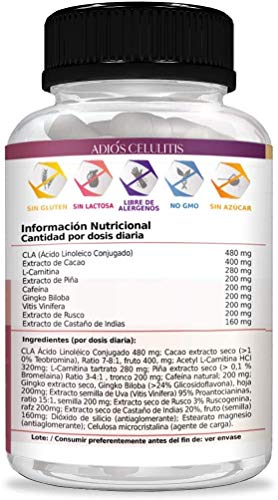 Potente anticelulítico y reductor intensivo | Cápsulas anticelulitis | Elimina la piel de naranja de forma eficaz | Fórmula completa de rápida actuación con CLA, l-carnitina y cafeina | 100 cápsulas