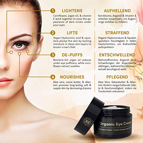 PRECIO DE LANZAMIENTO Crema Contorno de Ojos Lifting ORGÁNICA para Bolsas y Ojeras 30ml – Crema Antiarrugas con Acido Hialuronico, Aloe Vera Puro y Aceite de Argán – Belleza para Mujer de Alemania