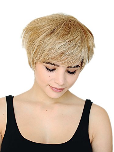 Prettyland C655 - Peluca de pelo corto capeado con mechas tanto mujeres como para hombres - rubio claro