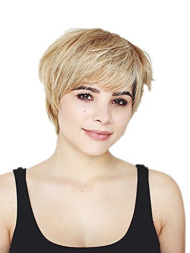 Prettyland C655 - Peluca de pelo corto capeado con mechas tanto mujeres como para hombres - rubio claro