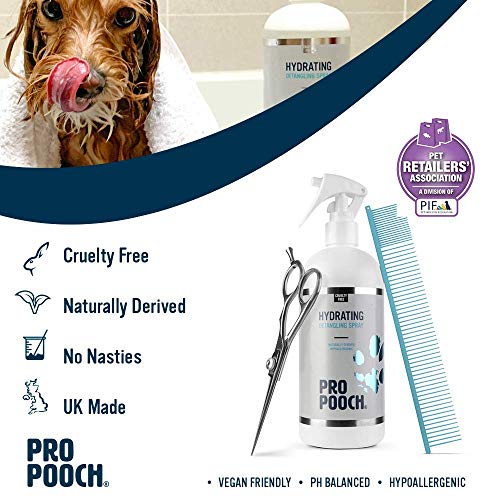 Pro Pooch Spray desenredante para Perros (500 ML) Spray acondicionador hipoalergénico para desanudar el Pelo del Perro. Libre de marañas. 50% Menos Tiempo dedicado al Cepillado