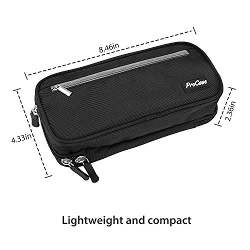 ProCase Estuche Escolar de Gran Capacidad, Bolsa de Lápiz Portable Estuche Organizador de Material Papelería con Cremallera Doble para Estudiantes en Escuela y Empleados en Oficina –Negro