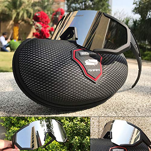 Queshark Gafas De Sol Polarizadas para Ciclismo con 3 Lentes Intercambiables UV400 MTB Bicicleta Montaña (Negro)