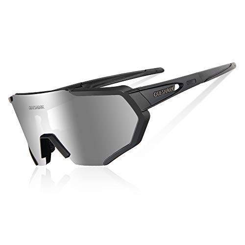 Queshark Gafas De Sol Polarizadas para Ciclismo con 3 Lentes Intercambiables UV400 MTB Bicicleta Montaña (Negro)