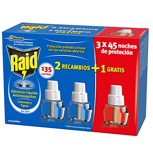 Raid - Recambio para Difusor Eléctrico Anti Mosquitos Comunes y Tigre 135 Noches, Blanco