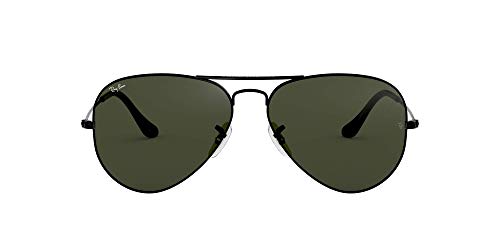 Ray-Ban Aviator Large Metal, Gafas de Sol Unisex Adulto, Negro (Black/Green), 58