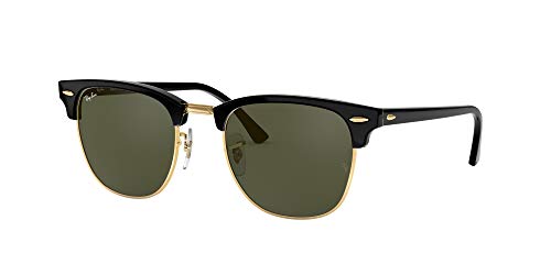 Ray-Ban Clubmaster - Gafas de sol para hombre, Multicolor (Marco: Negro/Gold, Vidrio: Verde Clásico W0365), 49 milímetros