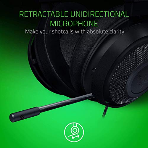 Razer Kraken Auriculares Gaming con cable para juegos multiplataforma para PC, PS4, Xbox One & Switch, Diafragma 50 mm, Cable de 3.5mm con controles de línea, Negro