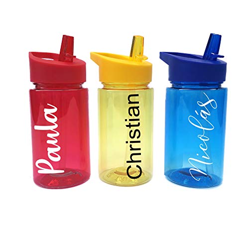 Regalazo.shop Botella Infantil Libre de BPA Personalizada con Nombre. 3 Colores: roja, Azul o Amarilla.