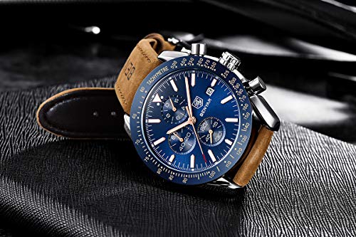 Relojes Hombre BENYAR Cronógrafo Analógico Cuarzo 3AMT Impermeable Pulsera de Cuero Deporte Watch Business Casual Relojes de Pulsera Regalo Elegante