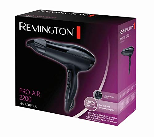 Remington D5210 Pro Air - Secador de Pelo Iónico, Rejilla de Cerámica, Concentrador, 2200 W, Negro