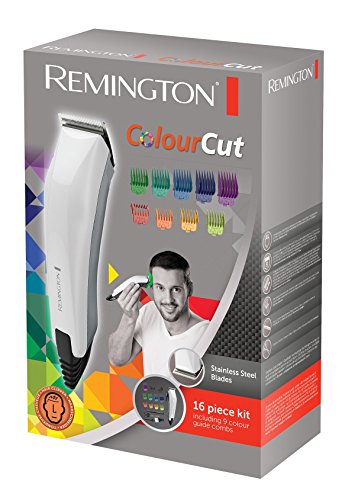 Remington HC5035 ColourCut - Máquina de Cortar pelo con cable, 16 Accesorios, Acero Inoxidable, Blanco y Gris