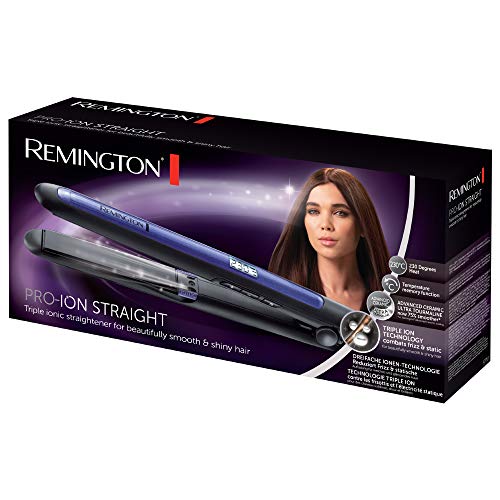 Remington Pro Ion S7710 - Plancha de Pelo, Cerámica, Digital, Placas Flotantes largas, Tecnología Iónica Triple, Azul y Negro