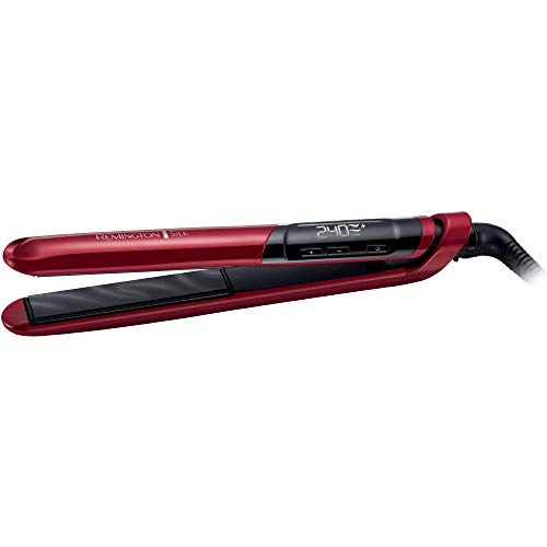 Remington S9600 Silk - Plancha de Pelo, Cerámica, Digital, Placas Flotantes Extralargas, Rojo, Resultados Profesionales, Rojo