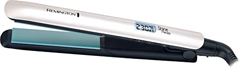 Remington Shine Therapy S8500 - Plancha de Pelo, Cerámica Avanzada, Digital, Aceite de Argán, Blanco, Resultados Profesionales