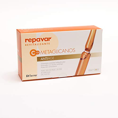 Repavar METAGLICANOS Anti-Age, tratamiento facial Anti Edad con vitamina C5,5%. 30 ampollas monodosis