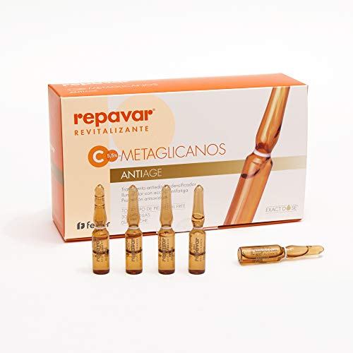 Repavar METAGLICANOS Anti-Age, tratamiento facial Anti Edad con vitamina C5,5%. 30 ampollas monodosis