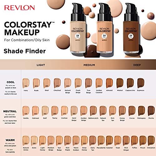 Revlon Colorstay 24H, Base de maquillaje para rostro, para cutis mixto/graso, con dosificador, color Beige (310 Warm Golden), 30ml