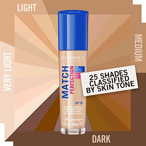 Rimmel London Match Perfection Foundation Base de Maquillaje Tono 101 Classic Ivory - 30 ml