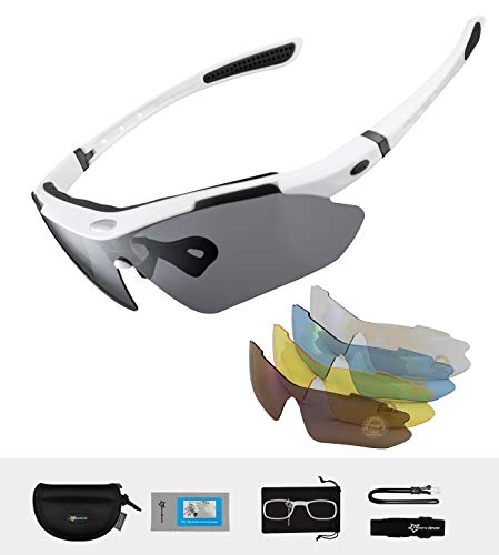 ROCKBROS Gafas de Sol Polarizadas con 5 Lentes Intercambiables para Ciclismo Bicicleta Running Deportes Protección UV 400 Anti Viento para Hombre y Mujer