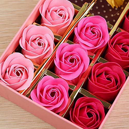 Románticos regalos 12 piezas Jabón rosa y hoja de oro de 24 k Flores de pétalos de rosa con caja de regalo (Rosa)