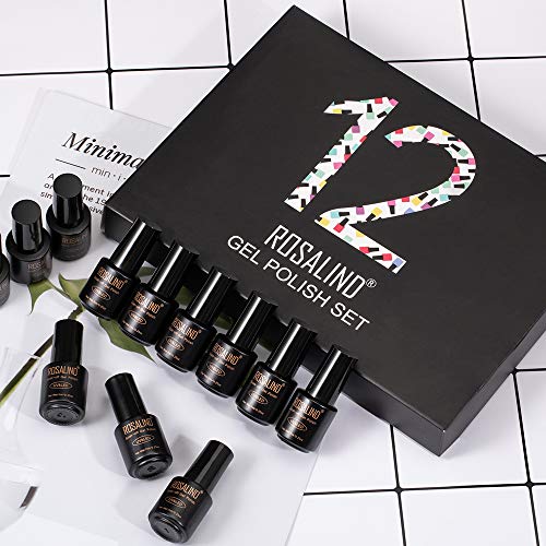 ROSALIND Esmalte Semipermanentes UV LED 12pcs Kit Uñas de Pintauñas Gel Soak off Summer Color Sólido de Larga Duración Esmalte de Uñas 7ml