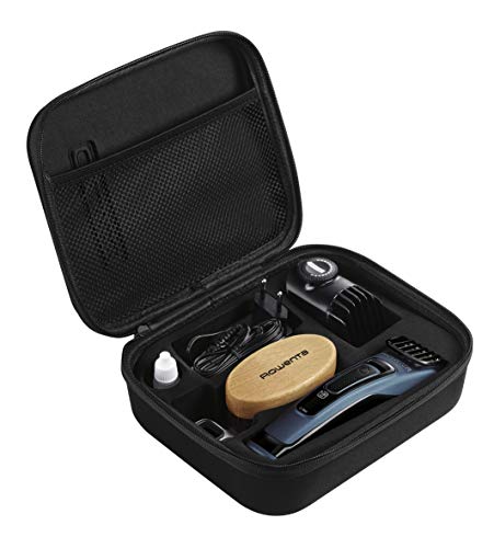 Rowenta Kit cuidado barba Signature TN4500, Cortapelos y barbero, cuchillas autoafilables revestimiento titanio, cepillo cerdas naturales, tijeras para bigote, estuche, autonomía 90 min y dos peines