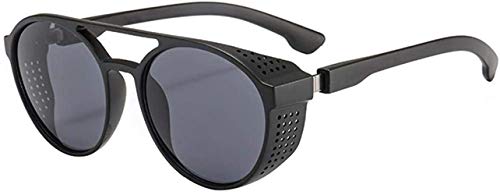 RUICHUANGS Retro Redondas Gafas De Sol Steampunk Hombres Mujeres, UV 400 Protección Lateral Marco De Metal,Negro