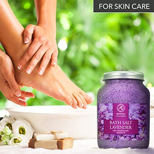 Sales de Baño Lavanda 1300g - Sales Marinas de Baño con 100% Natural Aceite Esenciale de Lavanda son Buenas para Dormir - Reducción de Estrés - Baños - Cuidado Corporal - Relajación - Aromaterapia