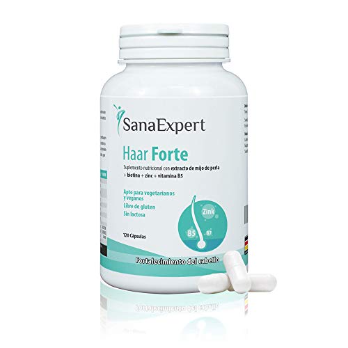 SanaExpert Haar Forte, Suplemento Capilar para el Crecimiento y Fortalecimiento del Pelo, Biotina, Zinc y Mijo de Perla, 120 Cápsulas