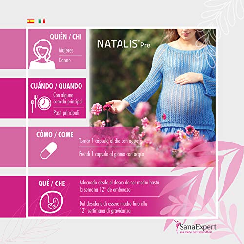 SanaExpert Natalis Pre, Suplemento Vitamínico para la Concepción y Mujeres en Embarazo con Ácido Fólico, Vitamina D, Hierro, Vitaminas para la Fecundación- 30 Cápsulas (1)