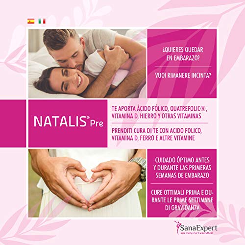 SanaExpert Natalis Pre, Suplemento Vitamínico para la Concepción y Mujeres en Embarazo con Ácido Fólico, Vitamina D, Hierro, Vitaminas para la Fecundación- 30 Cápsulas (1)