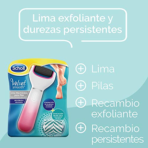 Scholl Lima Eléctrica Durezas Pies Velvet Smooth con Cabezal Exfoliante para Pies y Piernas Secas, Color Rosa