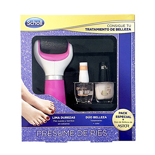 Scholl Lima Electrónica de Pies Rosa y 2 Pintauñas de Color Rojo y Transparente - Pack Regalo