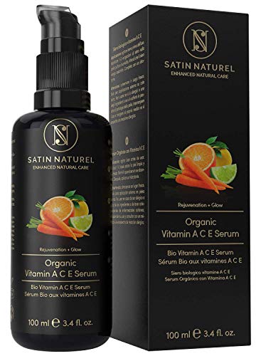 Serum Facial de Vitamina ACE ORGÁNICO 3 VECES MAYOR 100ml - Hidratante Facial Mujer Contorno de Ojos con Acido Hialuronico y Aloe Vera - Despigmentante Antimanchas Antiarrugas - Hecho en Alemania