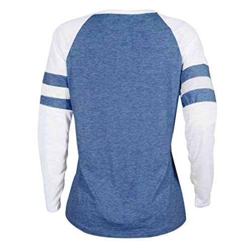 SHOBDW Separación Mujer Camiseta Manga Larga Empalme Blusa Tops otoño Invierno Ropa (S, Azul)