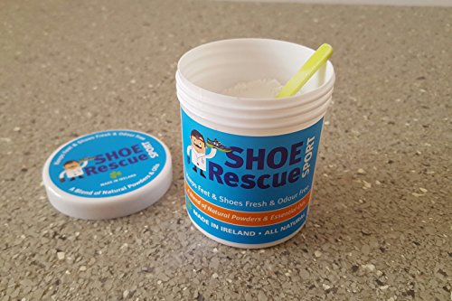 Shoe Rescue Polvos para pies y calzado Elimina el olor de pies 100% natural Contiene aceites esenciales Árbol de Té Eucalipto y Menta 100g