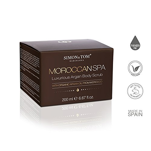 Simon & Tom - Moroccan SPA Lujoso Exfoliante Corporal - Con aceite de Argán, almendras y Cascaras de Argán, Hidrata, nutre, suaviza y limpia la piel, Vegano, 200ml