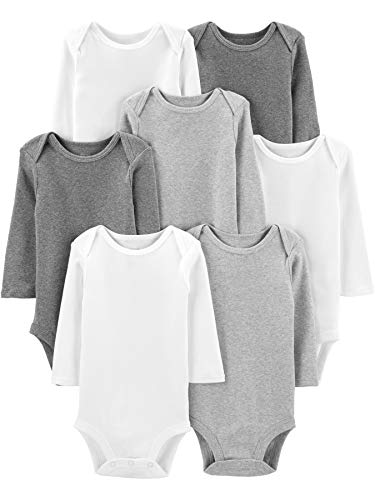 Simple Joys by Carter's 7-Pack Long-Sleeve Bodysuit Undershirts, White/Light Medium Heather Grey, 24 Meses