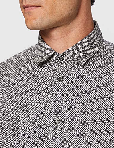 Sisley Shirt Camisa, Camiseta Estampada en Blanco y Negro, S para Hombre