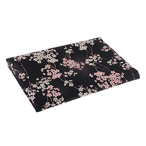 Sitrda - Tela de algodón con Estampado de Flores de Ciruelo, diseño de Kimono japonés, Color Negro, 50 x 140 cm